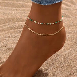 Vibrant Beaded Layered Anklet with Gold Accents, Adjustable Multicolor Summer Beach Jewelry, Stylish Accessory for Everyday Casual Fashion