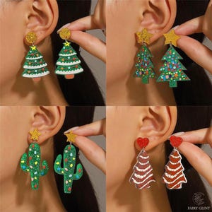 Festive Christmas Earrings Set, Fun Holiday-Themed Earrings with Santa, Tree, Stocking and Reindeer Designs Perfect for Holiday Celebrations
