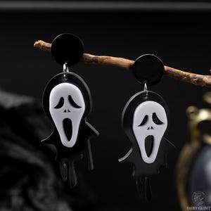 Black Ghost Face Earrings for Halloween, Spooky Statement Jewelry, Gothic Scary Dangle Earrings, Perfect for Halloween Costume Party