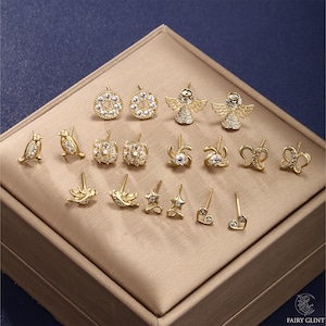 Stud Earring Set with Heart Star Bird Butterfly Windmill and Square Shapes Dazzling Crystal Accents Perfect for Everyday Wear and Gifting