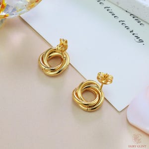 Elegant Knot Design Gold Plated Stud Earrings, Unique Twisted Circle Statement Earrings, Perfect Addition to Your Jewelry Collection