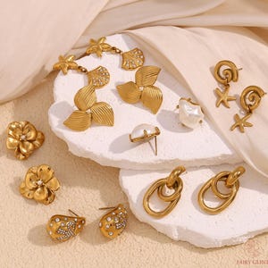 Elegant Gold Statement Earring Set, Floral, Leaf, and Geometric Designs, Perfect for Special Occasions and Everyday Wear, bridesmaid gifts