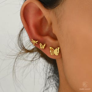 Gold Butterfly and Dragonfly Stud Earrings Set, Nature Minimalist Jewelry, Delicate Statement Earrings, Perfect for Gifting Everyday Wear