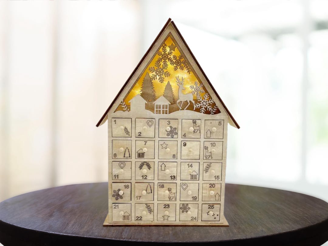 Wooden LED Lighted Advent Calendar With 24 Drawers Christmas Countdown Wooden LED Lighted Advent Calendar With 24 Drawers Christmas Countdown