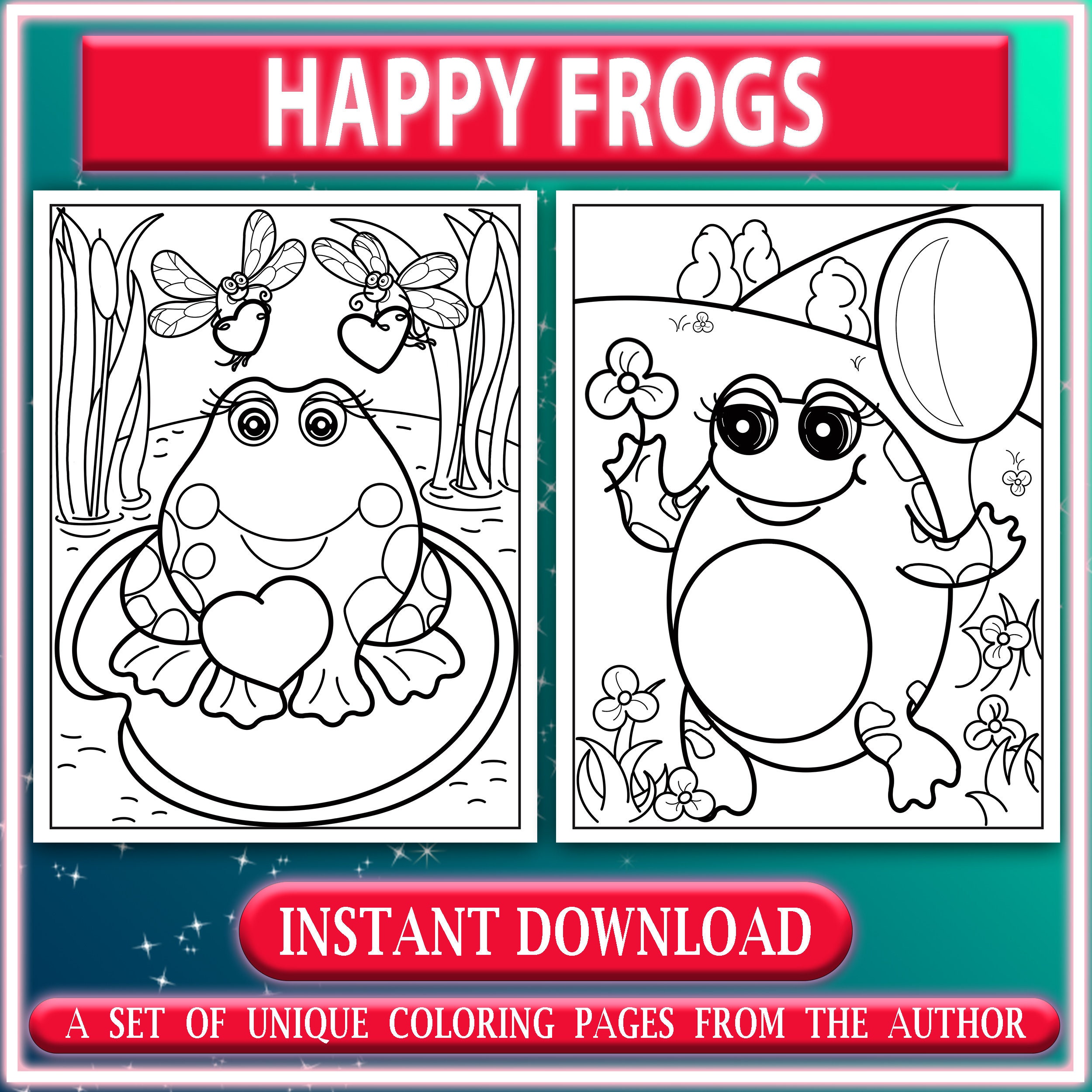 Happy Frogs Coloring Pages. Cute Coloring Book for Girls, Boys and ...