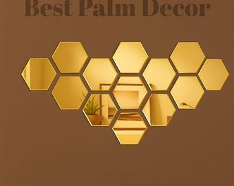 Espejo acrílico hexagonal dorado y plateado: decoración de pared moderna