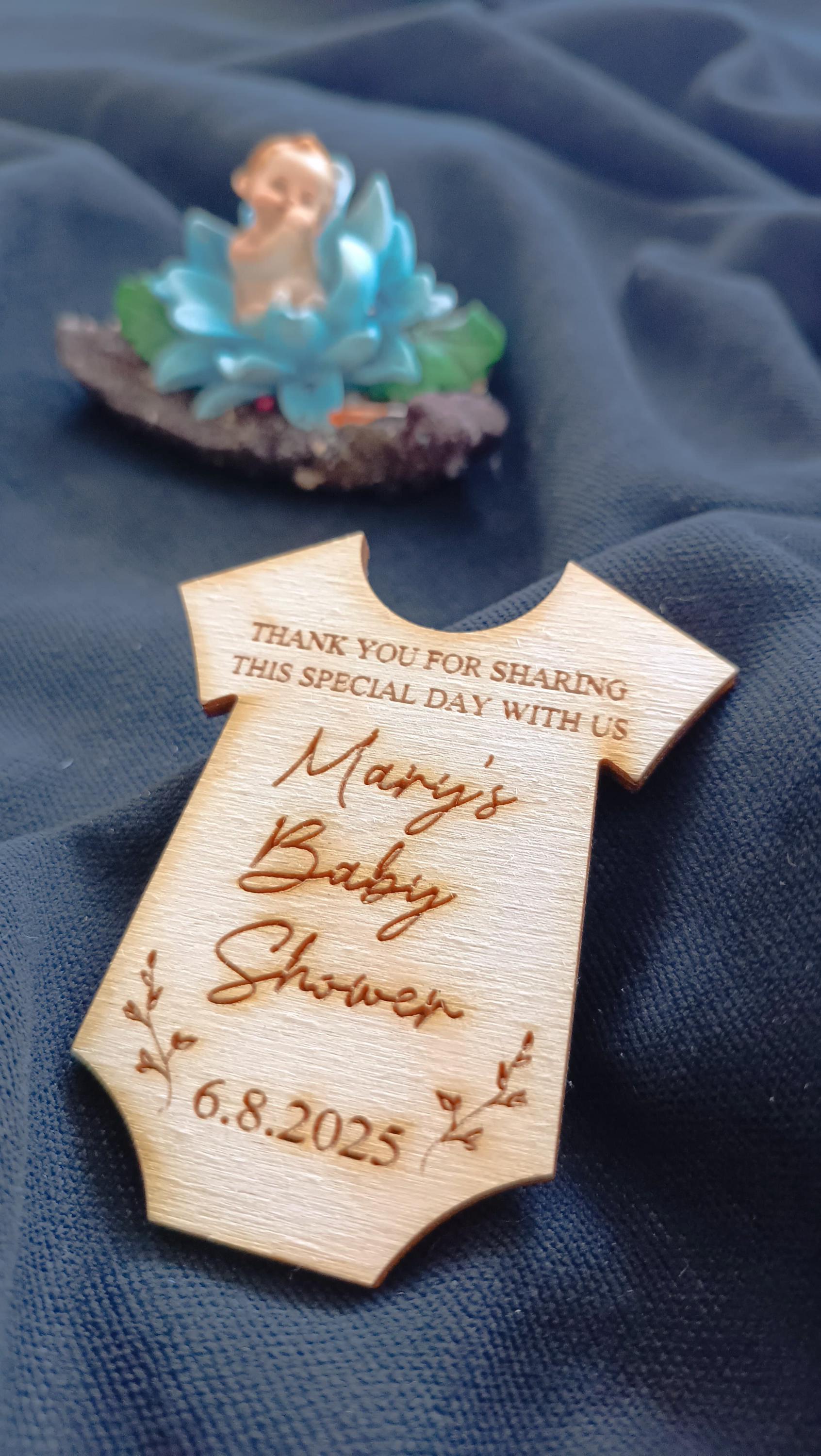 Personalized Baby Shower Favor: Engraved Wooden Onesie Magnet | Fridge ...