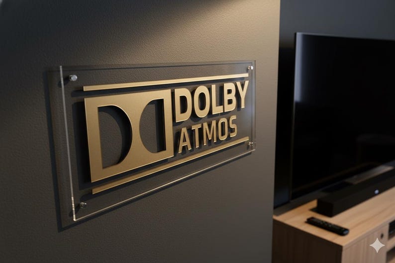 Placa Dolby Atmos: Decoração 3D para Home Theater, Plexiglass Transparente e Preto - Cinema GOLD