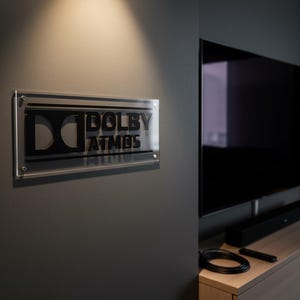 Placa Dolby Atmos: Decoração 3D para Home Theater, Plexiglass Transparente e Preto - Cinema imagem 8