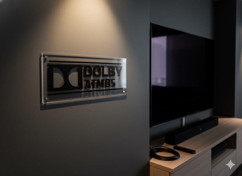 Placa Dolby Atmos: Decoração 3D para Home Theater, Plexiglass Transparente e Preto - Cinema imagem 8