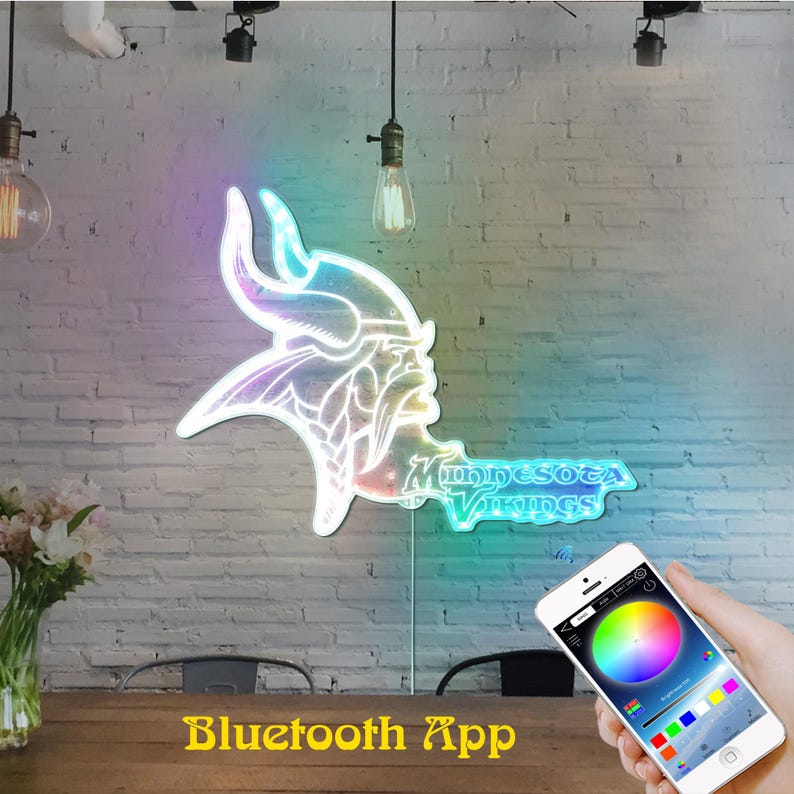 Minnesota Vikings Wall Neon LED Lighted Sign, Illuminated Sports Bar