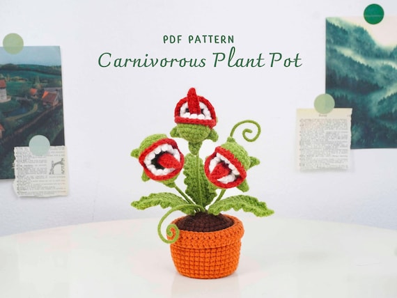 Carnivorous Plant Pot Crochet Pattern, Halloween Pot Crochet Pattern, DIY Crochet Halloween Decor, Flower Pot Pattern PDF, PDF Pattern