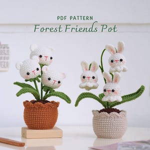 Forest Friends Pot Crochet Patterns Bundle | Bunny Bellflower Pot Pattern, Bear Flower Pot Pattern, Digital PDF Pattern, Flower Pot Crochet