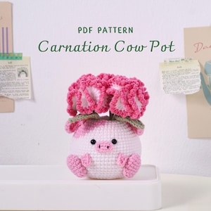Carnation Cow Pot Crochet Pattern, Flower Pot Crochet Pattern, Crochet Home Decor, Digital PDF Pattern, Cow Pattern, Carnation Pattern