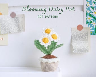 Blooming Daisy Pot Crochet Pattern, Flower Pot Crochet Pattern, Crochet Home Decor, Digital PDF Pattern