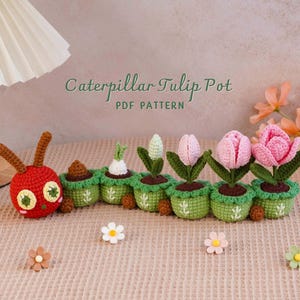 Caterpillar Tulip Pot Crochet Pattern, Flower Pot Crochet Pattern, Plant Pot Holder, Flower Pot Decor, Home Decor PDF, Digital PDF Pattern