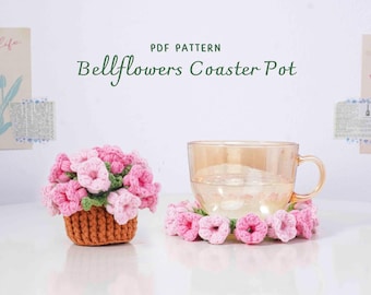 Bellflowers Coaster Pot Crochet Pattern, Flower Pot Crochet Pattern, Crochet Home Decor, Floral Crochet PDF, Digital PDF Pattern