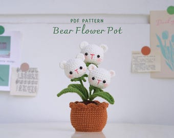 Bear Flower Pot Crochet Pattern, Flower Pot Crochet Pattern, Crochet Home Decor, Digital PDF Pattern, Bear Crochet Pattern