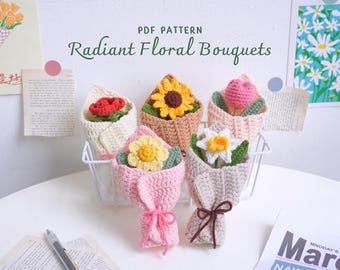 Radiant Floral Bouquets Crochet Patterns Bundle |Yellow Daisy Pattern, Tulip Pattern, Sunflower Pattern, Narcissus Pattern,Mini Rose Pattern