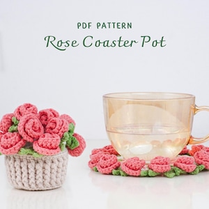 Rosen Untersetzer Häkelanleitung, Blumentopf Häkelanleitung, Wohnkultur gehäkelt, Digitales PDF Muster