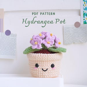 Haakpatroon hortensiapot, amigurumi bloemenpatroon, gehaakt huisdecor, digitale pdf-patroon, haakpatroon bloemenmand, bloemenmand