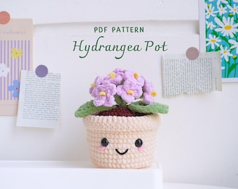 Hydrangea Pot Crochet Pattern, Amigurumi Flower Pattern, Crochet Home Decor, Digital PDF Pattern, Flower Basket Crochet Pattern
