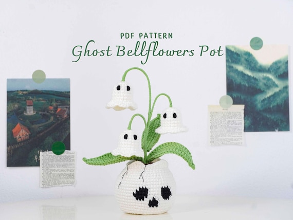 Ghost Bellflowers Pot Crochet Pattern, Halloween Pot Crochet Pattern, DIY Crochet Halloween Decor, Flower Pot Pattern PDF, PDF Pattern
