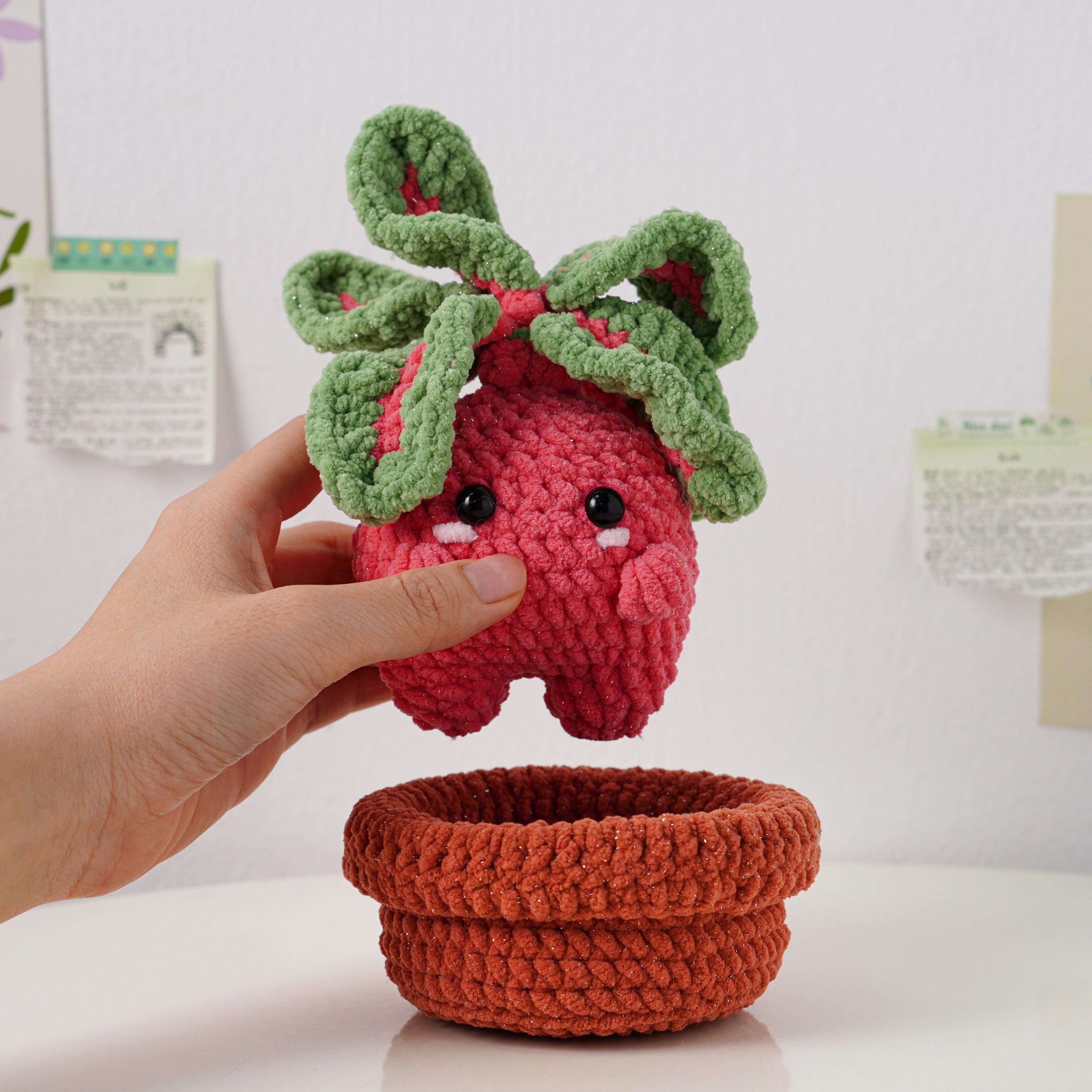 Crocheted Sprout Garden Sprout Trio Crochet Patterns | Radish Pot Pattern, Mushroom Pot ...