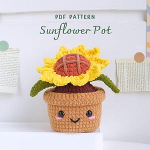 Zonnebloempot haakpatroon, amigurumi bloemenpatroon, gehaakt huisdecor, digitale pdf-patroon, haakpatroon bloemenmand, bloemenmand