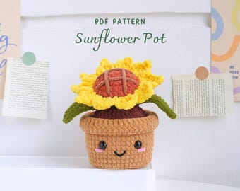 Sunflower Pot Crochet Pattern, Amigurumi Flower Pattern, Crochet Home Decor, Digital PDF Pattern, Flower Basket Crochet Pattern