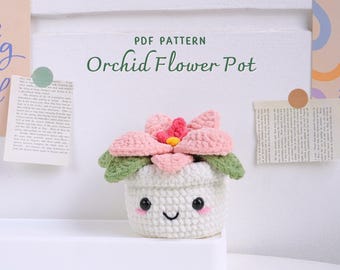 Orchid Flower Pot Crochet Pattern, Crochet Home Decor, Digital PDF Pattern, Flower Basket Crochet Pattern