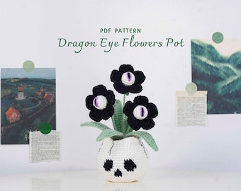 Patrón de maceta de flores de ojo de dragón a crochet, patrón de maceta de Halloween a crochet, decoración de Halloween a crochet DIY, patrón de maceta en PDF, patrón en PDF