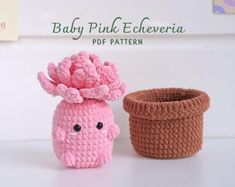 Baby Pink Echeveria Crochet Pattern, Amigurumi Plant Pattern, Crochet Home Decor, Digital PDF Pattern, Cute Crochet Plants