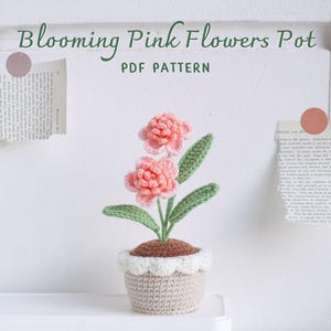 Bloeiende roze bloempot haakpatroon, haakpatroon bloempot, gehaakt huisdecor, digitaal pdf-patroon