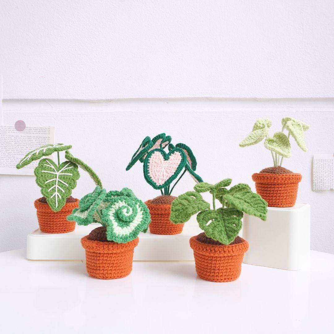 32 Monstera Crochet Patterns for Tropical Leaves, Wall Hangings, and Potted Plants 5 Plant Pot Crochet Patterns Bundle