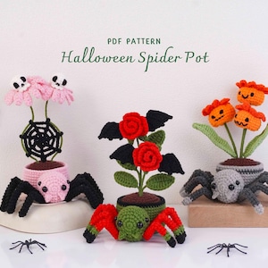 Combo 3i1 Halloween Spindelkruka Virkmönster, Pumpa Blommönster, Ros Blommönster, Dödskalle Blommönster, Digitalt PDF-mönster