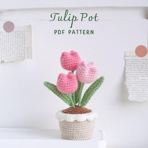 Haakpatroon tulpenpot, haakpatroon bloempot, gehaakt huisdecor, digitaal pdf-patroon
