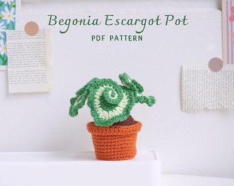 Begonia Escargot Pot Crochet Pattern, Amigurumi Plant Crochet Pattern, Crochet Home Decor, Digital PDF Pattern
