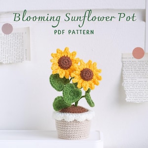 Bloeiende zonnebloempot haakpatroon, haakpatroon bloempot, gehaakt huisdecor, digitaal pdf-patroon