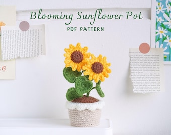 Blooming Sunflower Pot Crochet Pattern, Flower Pot Crochet Pattern, Crochet Home Decor, Digital PDF Pattern