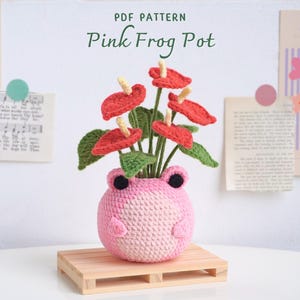 Pink Frog Pot Crochet Pattern, Flower Pot Crochet Pattern, Frog Crochet Pattern, Crochet Home Decor, Digital PDF Pattern