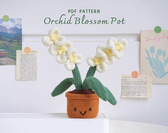 Patrón de maceta de orquídea en crochet, patrón de maceta de flores en crochet, decoración del hogar en crochet, patrón de orquídea en crochet, patrón de crochet en PDF
