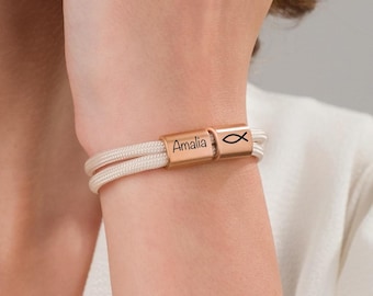 Personalized First Communion bracelet – adjustable sailing rope bracelet with engraving plate, ideal First Communion gift for girls and boys
