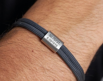 Coordinates bracelet - personalized engraving bracelet - men&#39;s bracelet - surfer bracelet - partner bracelet - initial bracelet - Christmas
