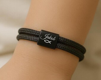 Baptism bracelet with name and fish・Communion・Birthday・Back to school・Confirmation・Children's bracelet・Sailing rope bracelet