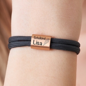 Bracelet personnalisé pour écolier, cadeau avec nom, cône d'école, cadeau de scolarisation 2024, corde à voile