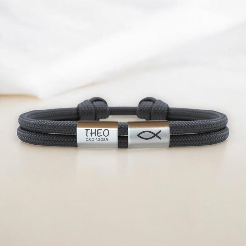 Baptism bracelet with name and fish・Communion・Birthday・Back to school・Confirmation・Children's bracelet・Sailing rope bracelet