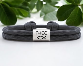 Baptism bracelet with name and fish・Communion・Birthday・Back to school・Confirmation・Children's bracelet・Sailing rope bracelet