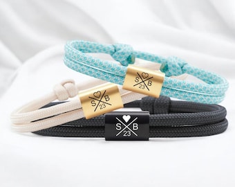 Partner bracelet, personalized bracelet with initials engraving, couple bracelet, gift for her, birthday gift for men, engraved bracelet