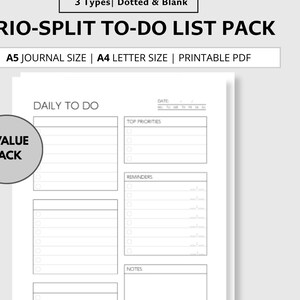 Trio-Split WFH To-Do List Pack | Work From Home Triple Template | Reminder, Notes, Call, Meeting Planner | A4 & A5 Printable Sheet